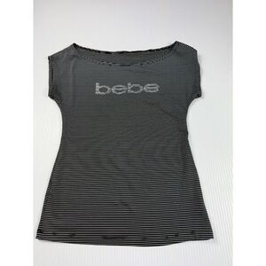 Bebe Black & White Striped Fitted‎ Tank Top Casual Summer Sleeveless Shirt